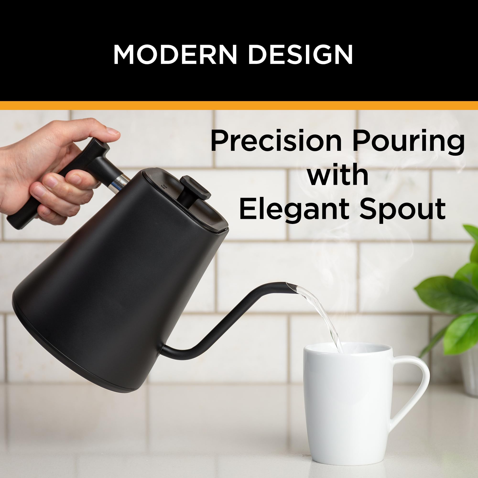 KETTLE & BLOOM Electric Gooseneck Kettle - 1 Liter, Black - Temperature Control Coffee & Tea Kettle - Perfect Pour Over, Gooseneck Electric Kettle for Precise Brewing