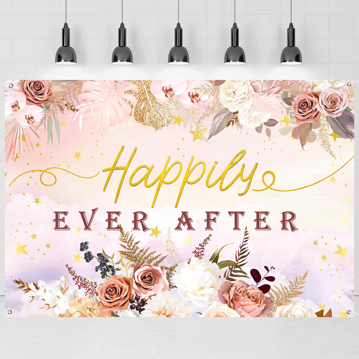 INNORU Happily Ever After Backdrop Banner, Mr & Mrs Wedding Party Photography Backdrop Poster Engagement Party Anniversary Bridal Shower Decorations Photo Booth Props 6x4ft