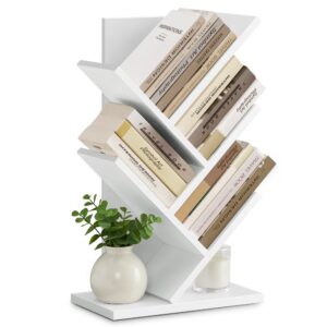 vasagle tree bookshelf, 5-tier bookcase, small bookshelf, space-saving corner shelf, book tree, holds books, cds, games, for bedroom, living room, home office, cloud white ulbc183t14