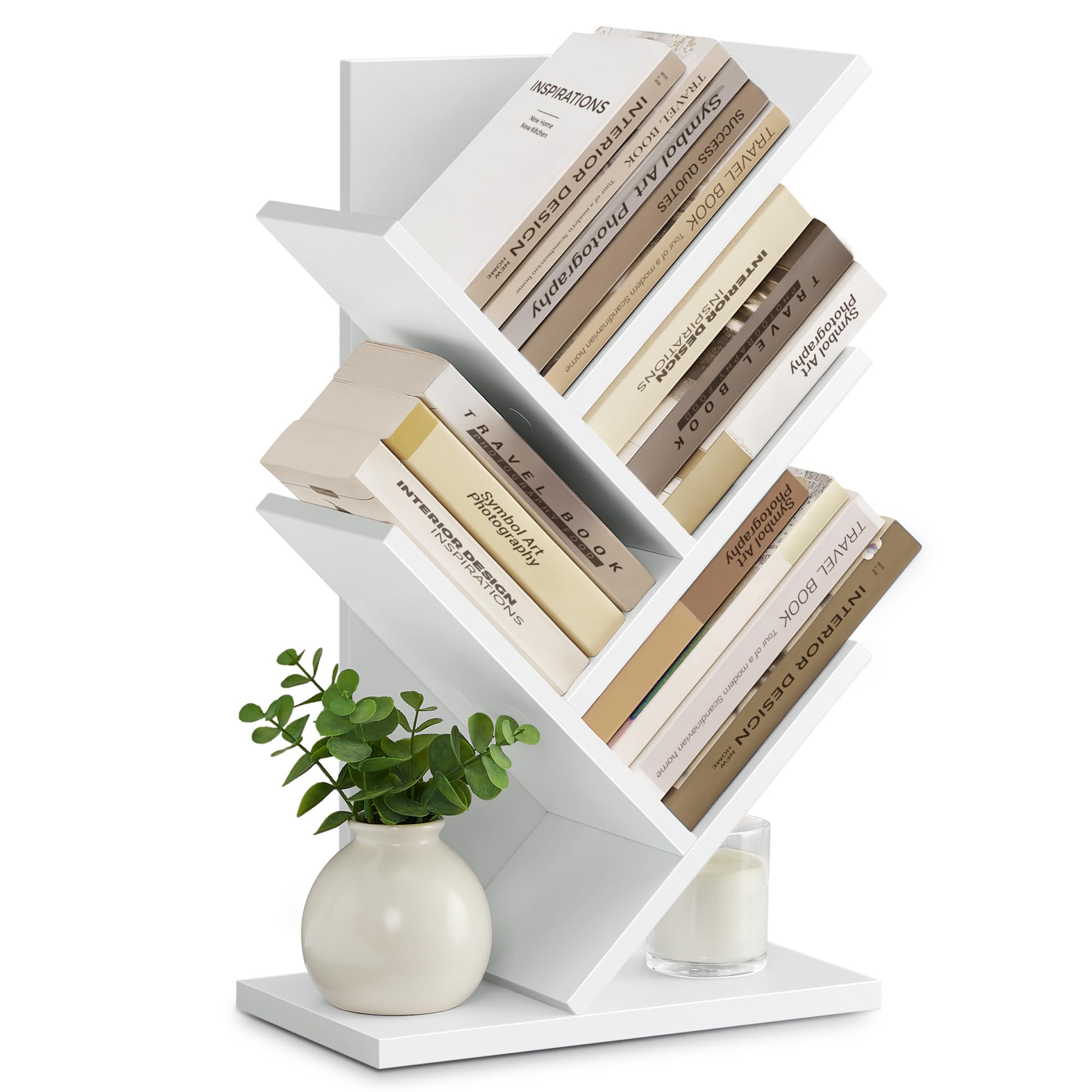 VASAGLE Tree Bookshelf, 5-Tier Bookcase, Small Bookshelf, Space-Saving Corner Shelf, Book Tree, Holds Books, CDs, Games, for Bedroom, Living Room, Home Office, Cloud White ULBC183T14