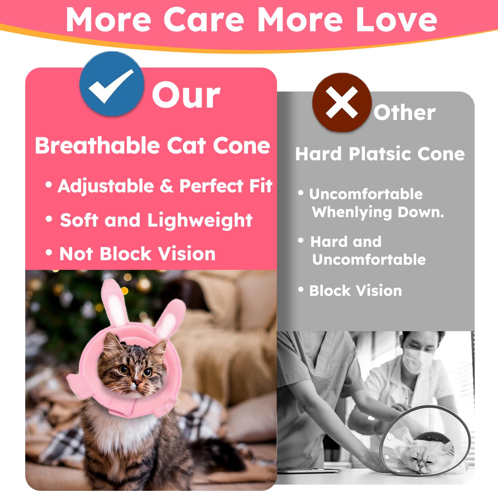 Cat Cone Collar Soft, Cute Cat Recovery Collar, Comfortable Cat Neck Cone for Wound Healing, Protective Pet Elizabethan Collar for Kitten Cat, Not Block Vision