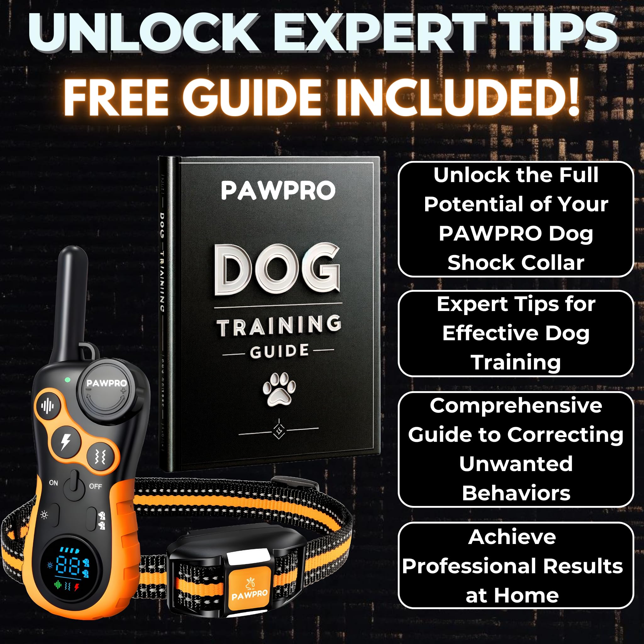 Dog Shock Collar with Remote, Unmatched 4-Mile Range, Night-Light Mode, Training Guide Included, 124 Training Levels & 4 Modes, Beep Vibration Shock, Waterproof Rechargeable, Fits All Dogs, US Tech