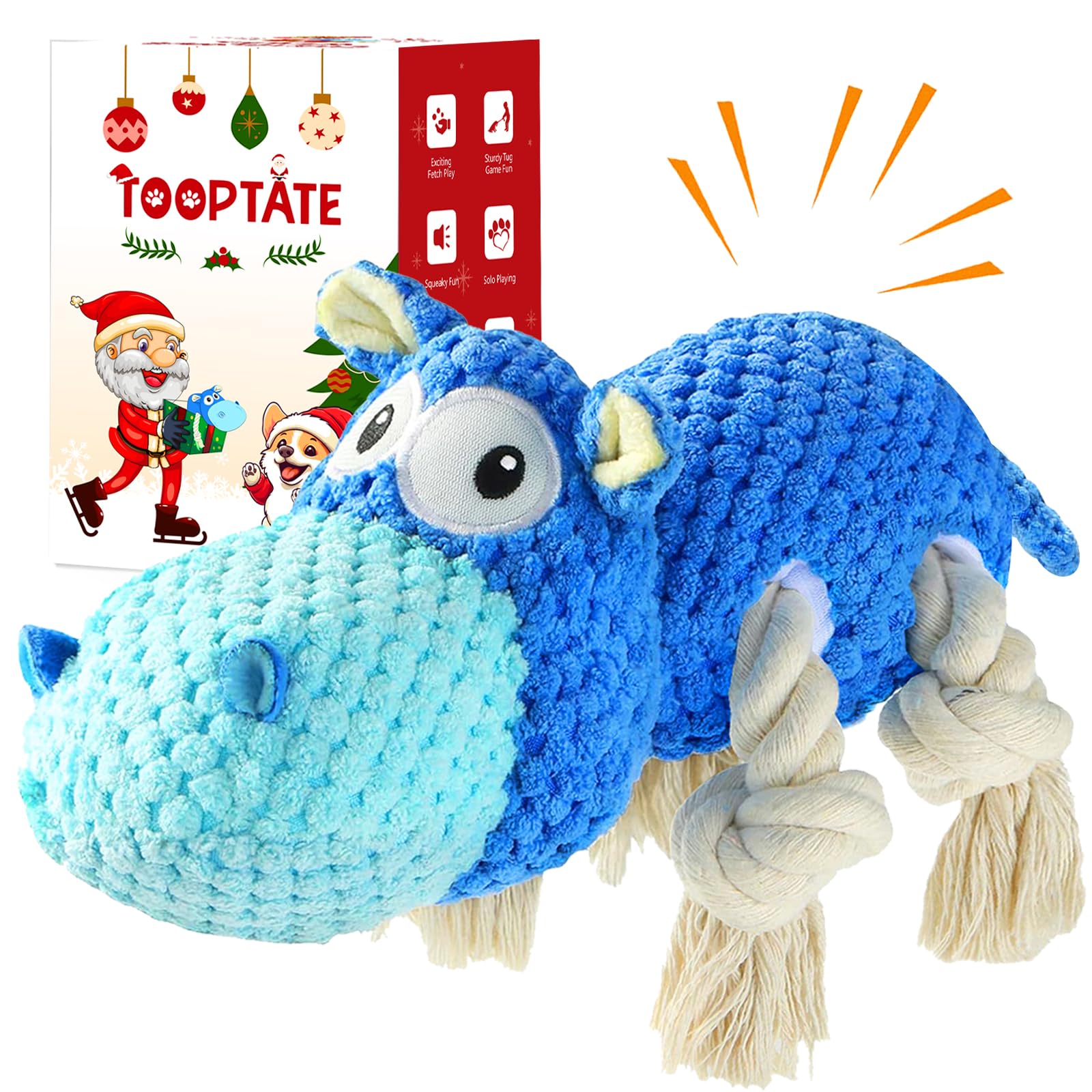 TOOPTATE Dog Toys for Aggressive Chewers - Dog Toys to Keep Them Busy Squeaky Dog Toys for Large Dogs (Blue, Medium)