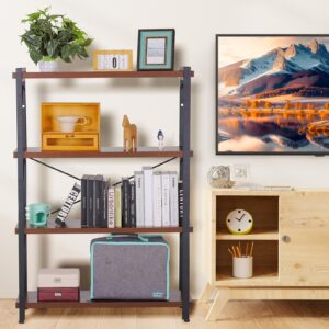 COSYSUPER Bookshelf 4 Tier, Industrial Bookcase, Wood Shelves, Tall Bookshelf, Rustic Standing Bookshelves Metal Frame Display Book Shelf Storage for Living Room,Bedroom,Home Office,Dark Walnut Color