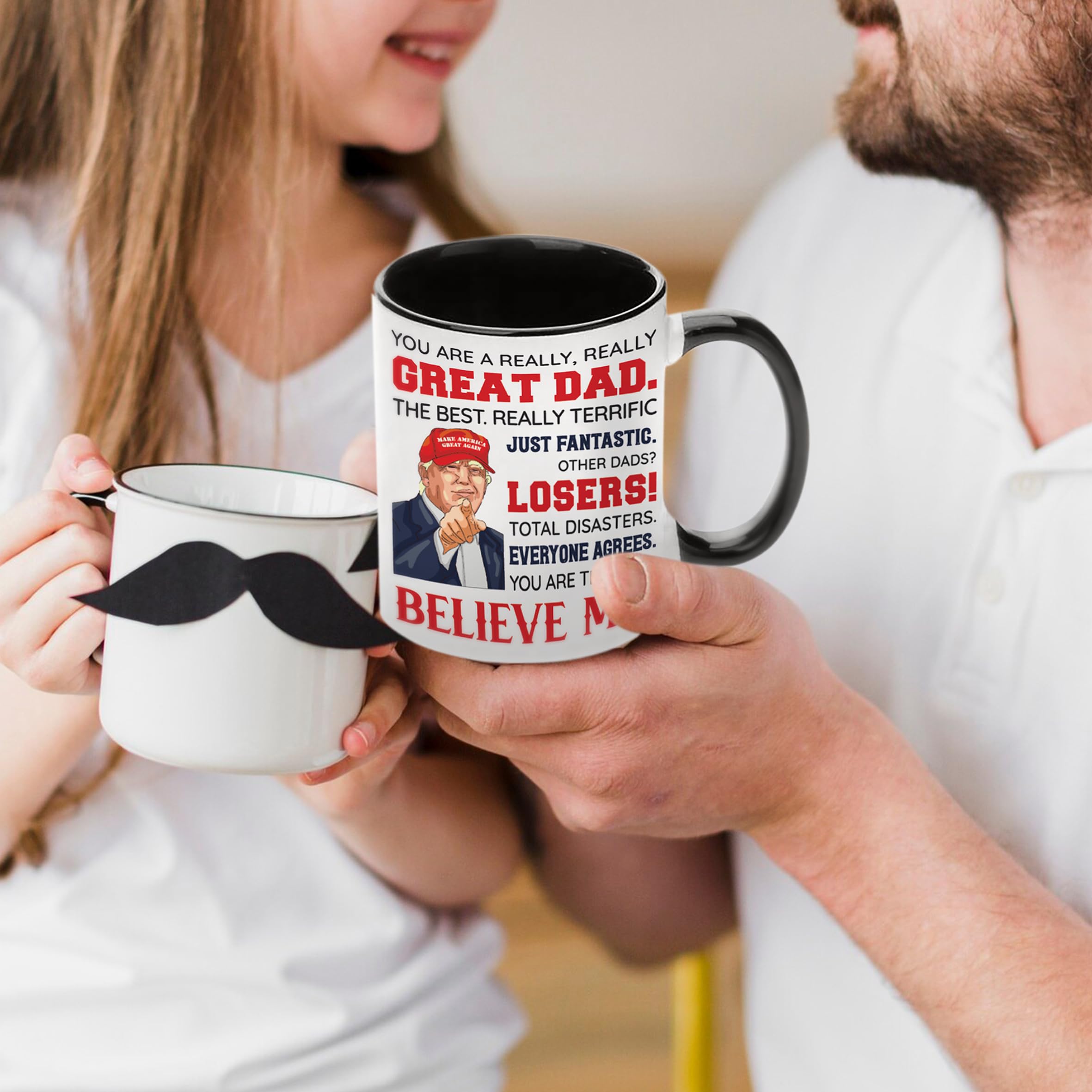 Dad Gifts from Daughter, Son, Kids, Wife - Best Dad Ever Gifts - Gifts for Dad - Fathers Day, Birthday Gifts For Dad - Funny Dad Gifts, New Dad Presents Ideas - Dad Ceramic Mug 11Oz (Black - White)