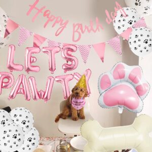 Dog Birthday Decorations Girls - Dog Party Decorations Cute Dog Girl Birthday Bandana Hats Happy Birthday Banner Pennant Pink Dog Paw Bone Foil Balloons for Pet Puppy Party Supplies