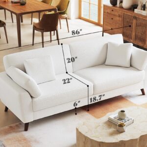 AMERLIFE Sofa, 86 Inch Modern Couch with 4 Throw Pillows, 3 Seater Couch for Living Room, Offwhite Boucle Upholstered Sofa