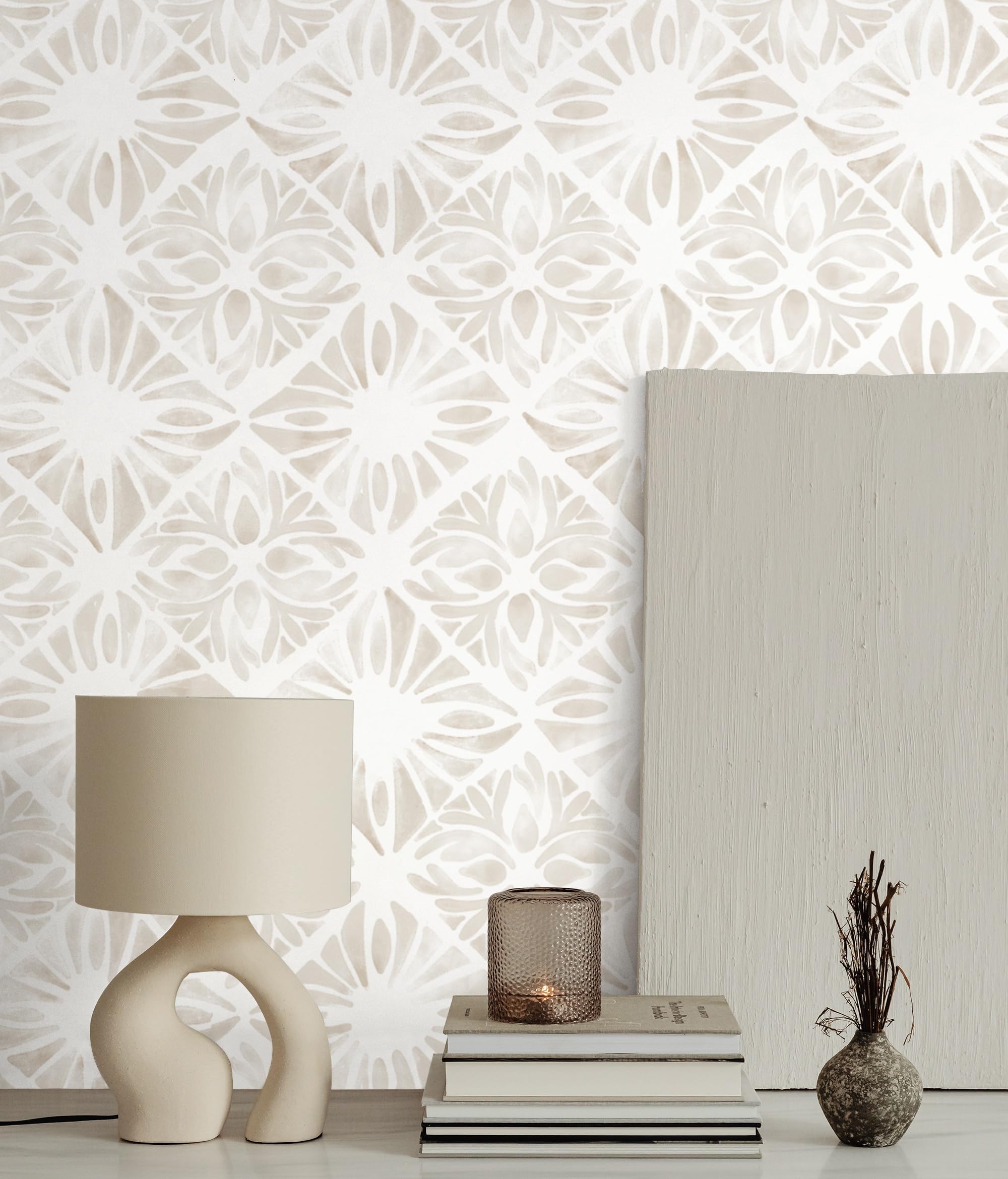 Fiula Geometric Peel and Stick Wallpaper Boho wallpaper78.7 "x16.1" White and Gray Wallpaper White Contact Paper Removable Wallpaper for Bedroom Waterproof Removable Shelf Liner Decal Vinyl Roll