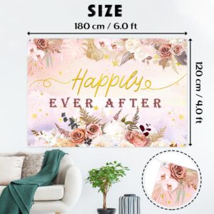 INNORU Happily Ever After Backdrop Banner, Mr & Mrs Wedding Party Photography Backdrop Poster Engagement Party Anniversary Bridal Shower Decorations Photo Booth Props 6x4ft