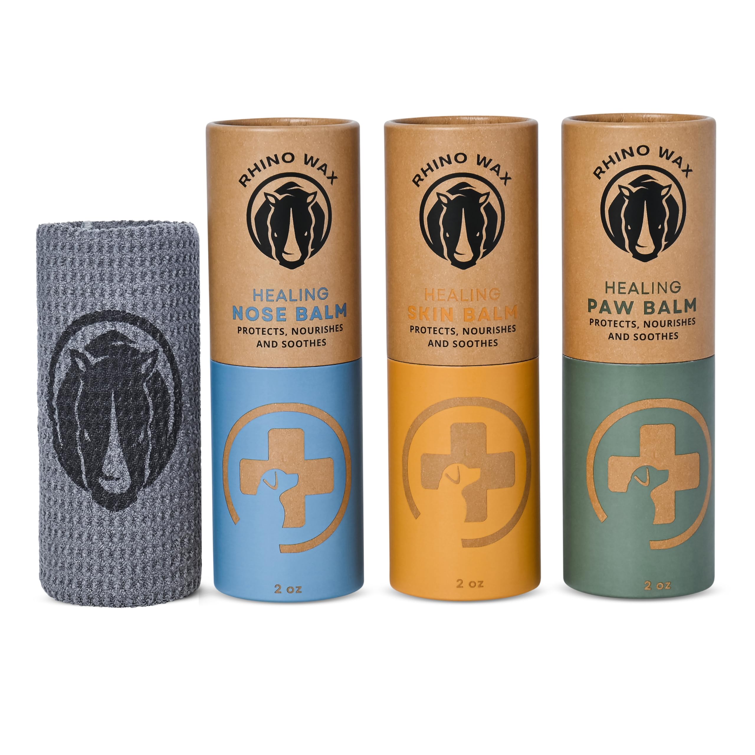 Rhino Wax - Dog Care Kit - Healing Dog Paw Pad Balm + Snout Soother for Dogs + Skin Soother - Relieves Pain, Nourishes and Heals - For Dry, Irritated Paws, Noses and Skin - Lick-Safe - Made in the USA