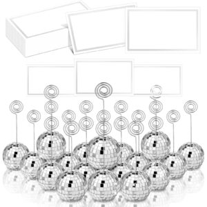 uiifan 20 set picture holders disco ball table name card holder disco ball table number stands photo holder with swirl wire and place cards for display menu wedding party birthday (silver,2 inch)