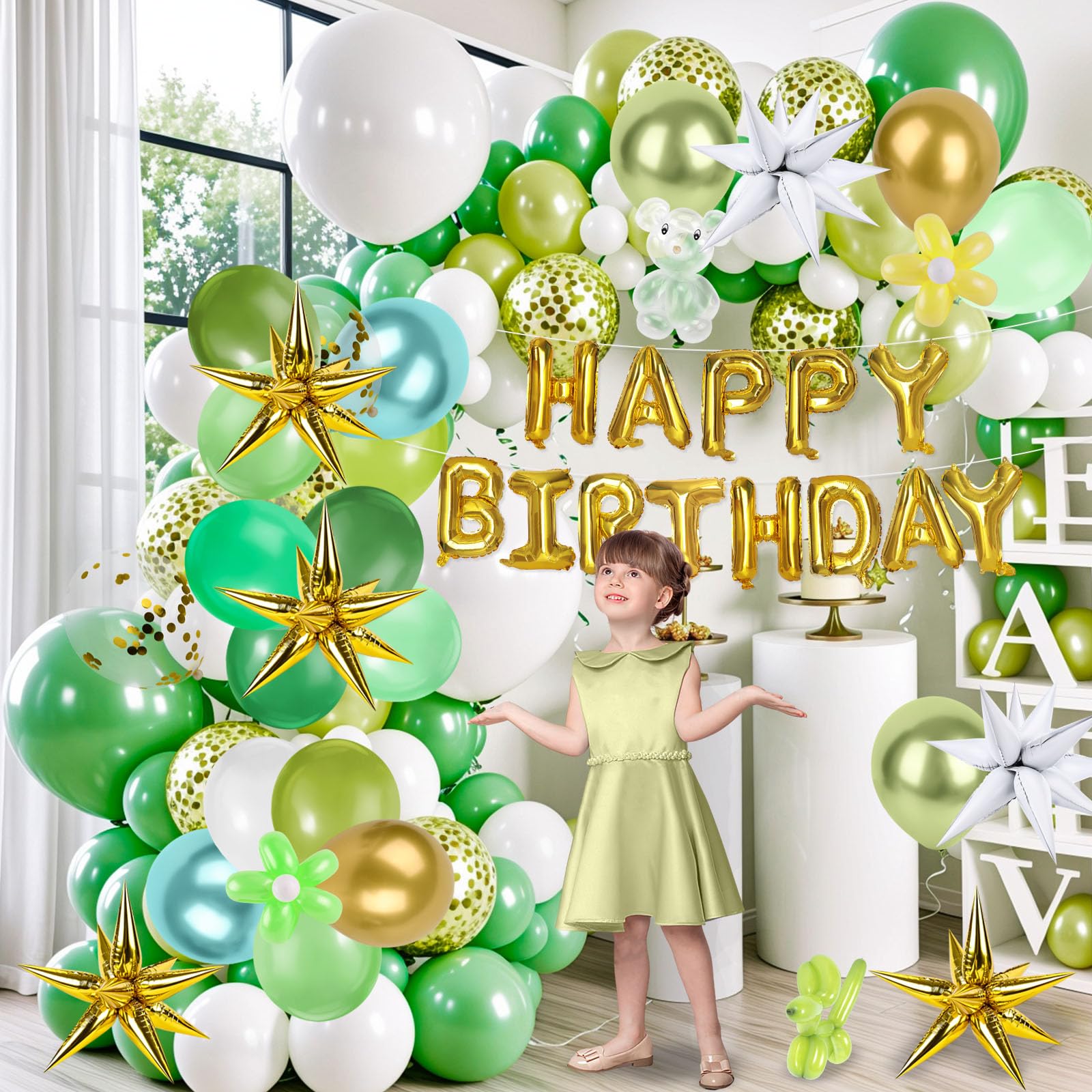 MCPINKY Green Balloons 12 Inches, 110PCS Light Green Large Latex Balloons with Ribbon for Birthday Baby Shower Christmas Green Jungle Forest Themed Party Decorations