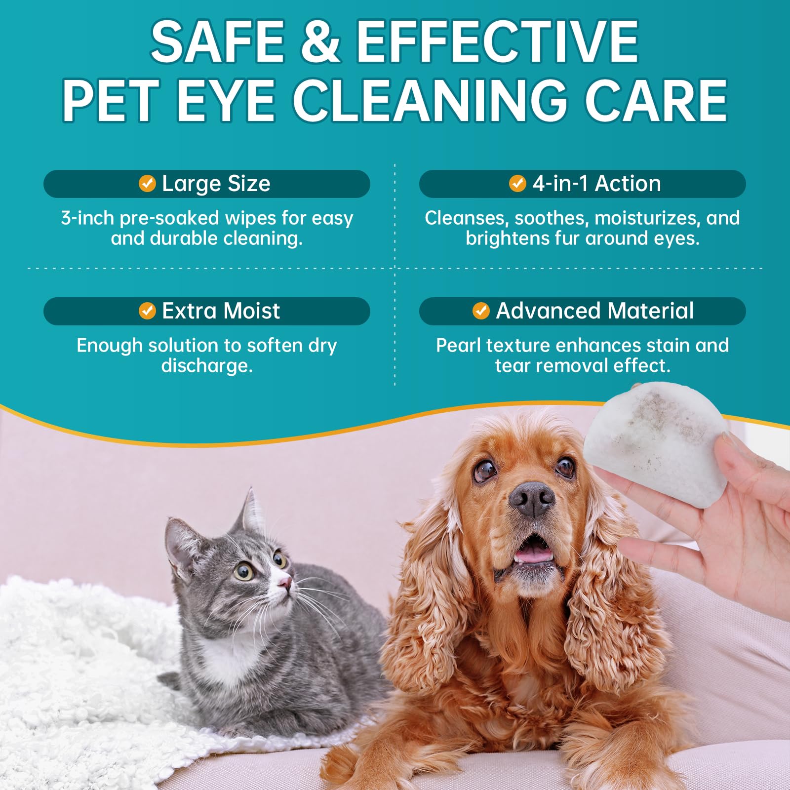 Woyamay Eye Wipes for Dogs & Cats - 200 Count Cat Dog Eye Wipes Tear Stain Remover, Presoaked & Textured Eye & Face Wipes, Extra Large Eye Wipes Gently Remove Eye Debris, Discharge, Mucus Secretions