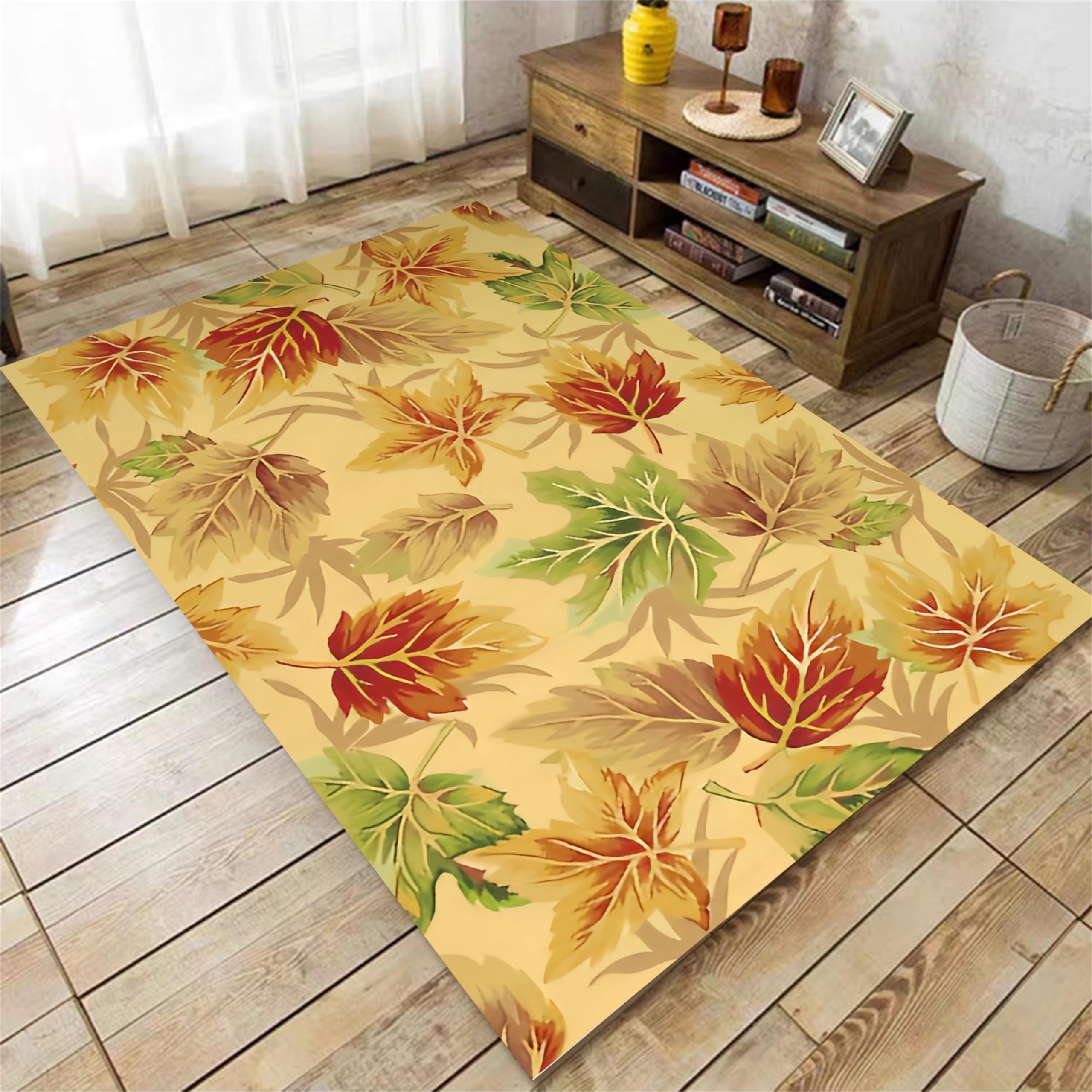 Houient Maple Leaf Area Rug, 4x6ft, Large Washable Soft Carpet,Orange Yellow Green Leaves Fall Theme Decor Non-Slip Rugs for Living Dinning Room Bedroom Kitchen Hallway Office Modern Home Decor