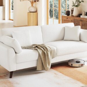 AMERLIFE Sofa, 86 Inch Modern Couch with 4 Throw Pillows, 3 Seater Couch for Living Room, Offwhite Boucle Upholstered Sofa