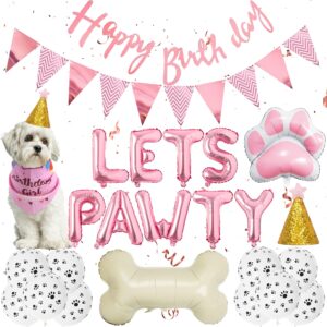 dog birthday decorations girls - dog party decorations cute dog girl birthday bandana hats happy birthday banner pennant pink dog paw bone foil balloons for pet puppy party supplies