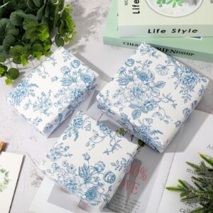 JarThenaAMCS Floral Wrapping Paper Mini Roll 17in x 32.8Ft Blue White Flowers Gift Wrap Paper Chinoiserie Paper for Birthday Wedding Baby Shower Holiday Party Wrapping Supplies