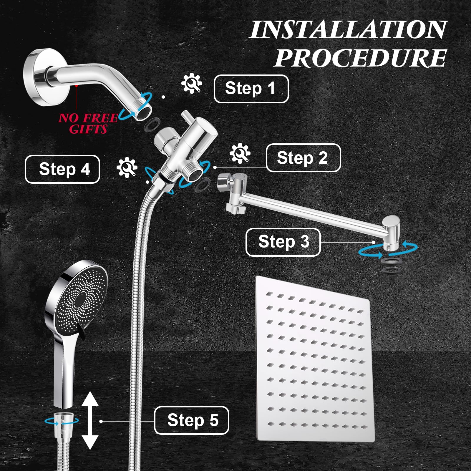 Shower Head,8”Rain Shower Head with Handheld Spray Combo with 11'' Angle Adjustable Extension Arm/Flow Regulator/Shower System,High Pressure Rainfall Shower Head Clean Bathroom, Silver