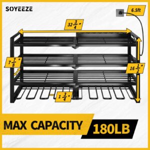 SOYEEZE Power Tool Organizer with Charging Station and 8 Outlets Power Strips,8 Drill Holders 4 Layer Garage Storage Wall Mount,Premium Utility Tool Rack & Shelf, Husband gifts