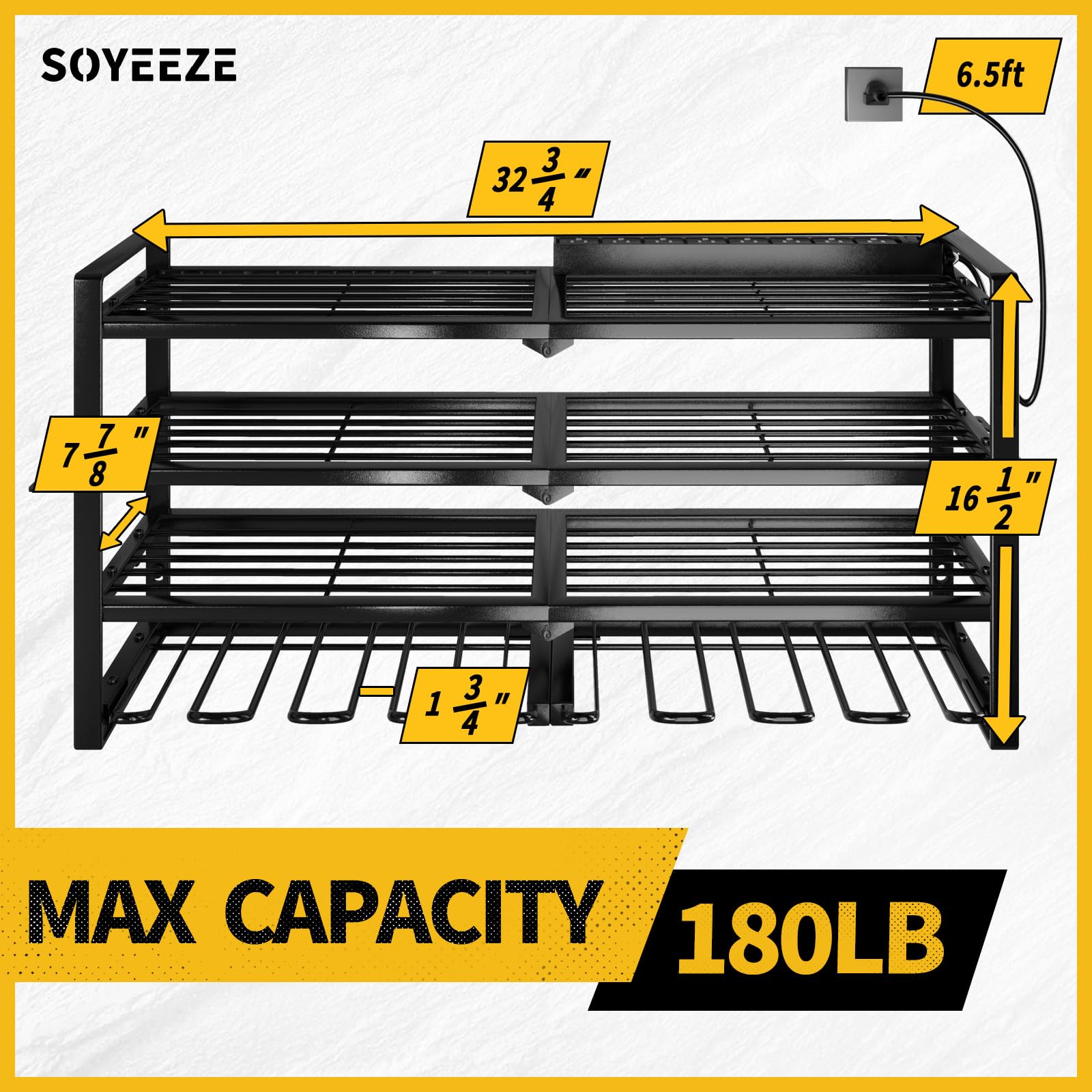 SOYEEZE Power Tool Organizer with Charging Station and 8 Outlets Power Strips,8 Drill Holders 4 Layer Garage Storage Wall Mount,Premium Utility Tool Rack & Shelf, Husband gifts