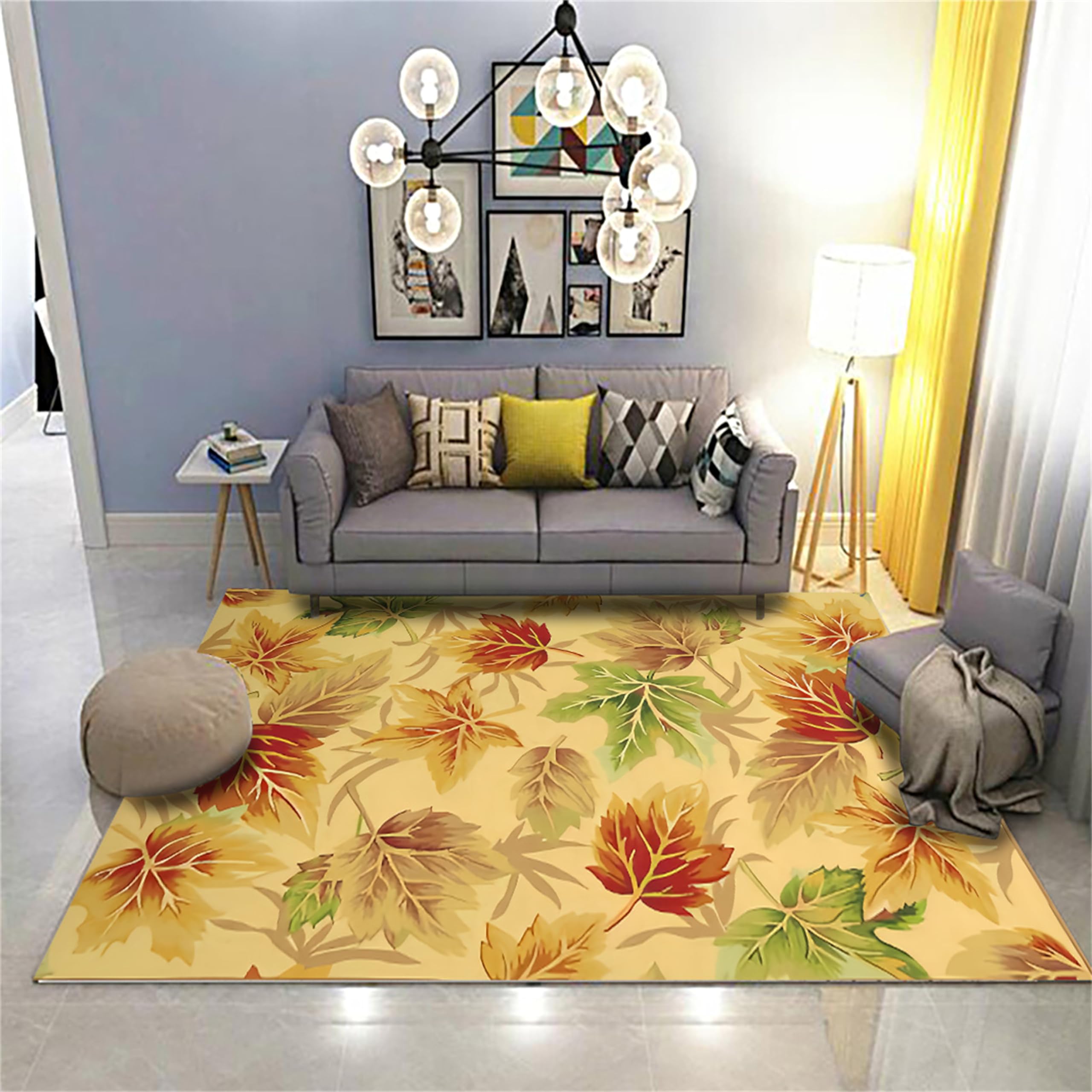 Houient Maple Leaf Area Rug, 4x6ft, Large Washable Soft Carpet,Orange Yellow Green Leaves Fall Theme Decor Non-Slip Rugs for Living Dinning Room Bedroom Kitchen Hallway Office Modern Home Decor