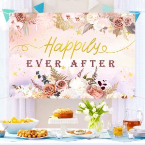 INNORU Happily Ever After Backdrop Banner, Mr & Mrs Wedding Party Photography Backdrop Poster Engagement Party Anniversary Bridal Shower Decorations Photo Booth Props 6x4ft