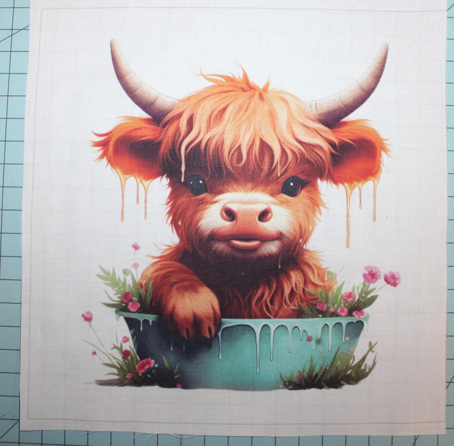 Fabric Panel 8"x8" Baby Highland Cow 100% Cotton Quilting Panel Square G962