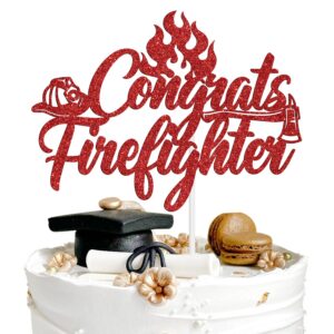 congrats firefighter cake topper, congrats firefighter cake topper, congratulations future fireman, fire academy graduation party decoration supplies, red glitter