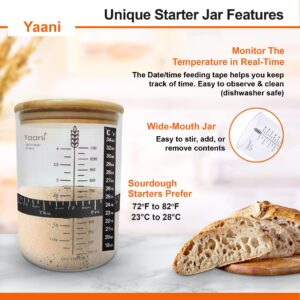 YAANI 51 Oz Wide Mouth Sourdough Starter Jar, Silicone Bread Sling, 1500 ML Sourdough Starter Jar with Date Marked Feeding Band, Thermometer, Mixing Spatula, Sourdough Starter Kit