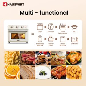 Hauswirt K5M Air Fryer Toaster Oven Combo, Retro XL Large Oven 3-4People, Air Fryer Oven with Rotisserie Kit, 26.5QT 6-slices Toast 12" Pizza, Bake Toast Broil,1600W 190°F-450°F,Non-Stick,Cream White