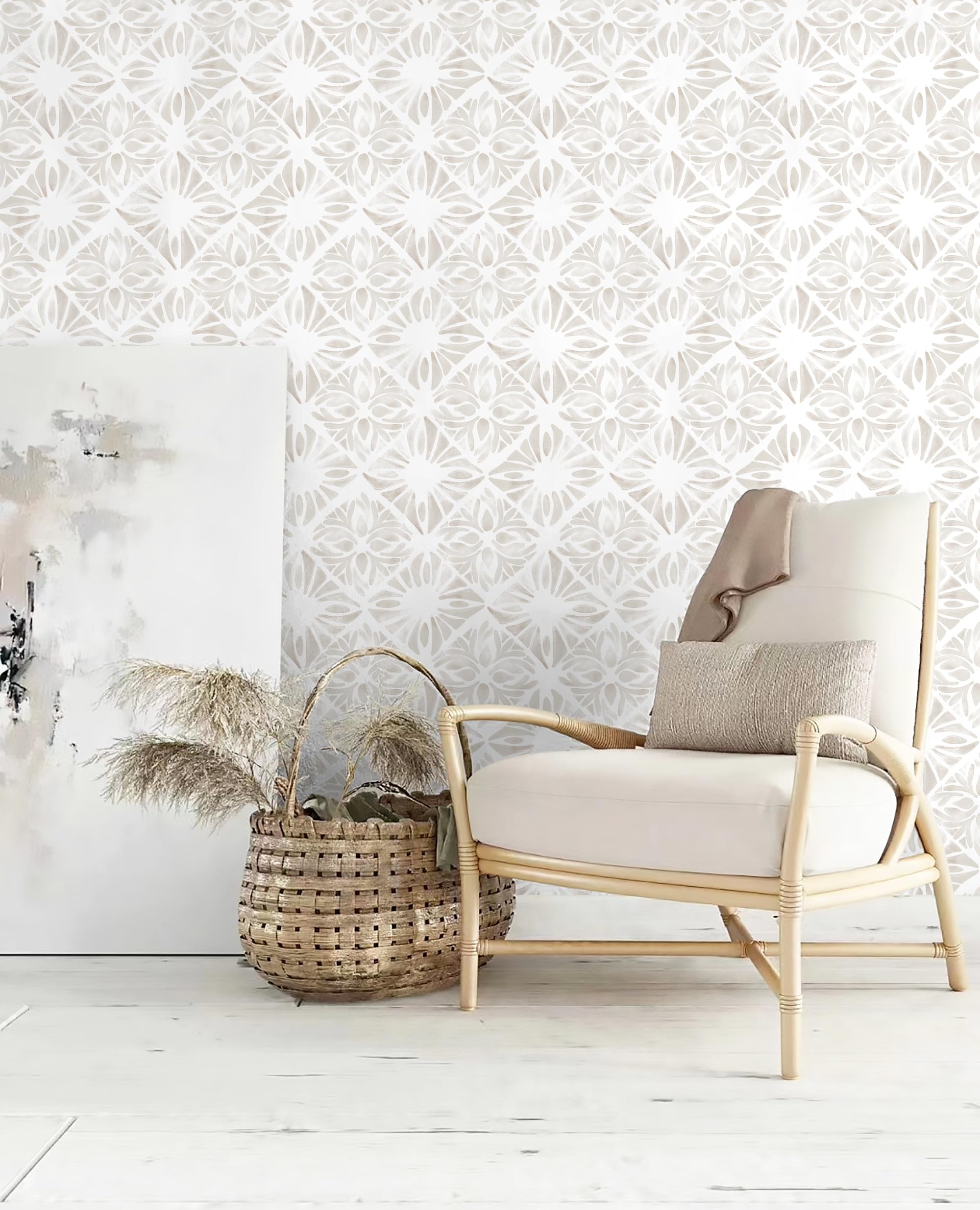 Fiula Geometric Peel and Stick Wallpaper Boho wallpaper78.7 "x16.1" White and Gray Wallpaper White Contact Paper Removable Wallpaper for Bedroom Waterproof Removable Shelf Liner Decal Vinyl Roll