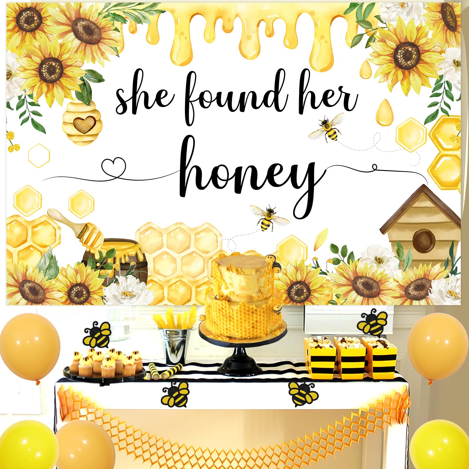 Wonmelody Bee Bridal Shower Decorations Backdrop She Found Her Honey Backdrop Banner Bride to Bee Bridal Shower Decorations Photo Background Meant to Bee Bachelorette Decors for Bee Themed Engagement