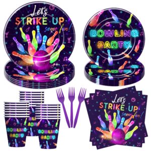 yjrjsc bowling birthday party supplies - bowling party decorations tableware, paper plate, cup, napkin, fork, strike up some fun bowling ball birthday baby shower decorations dinnerware | serve 24