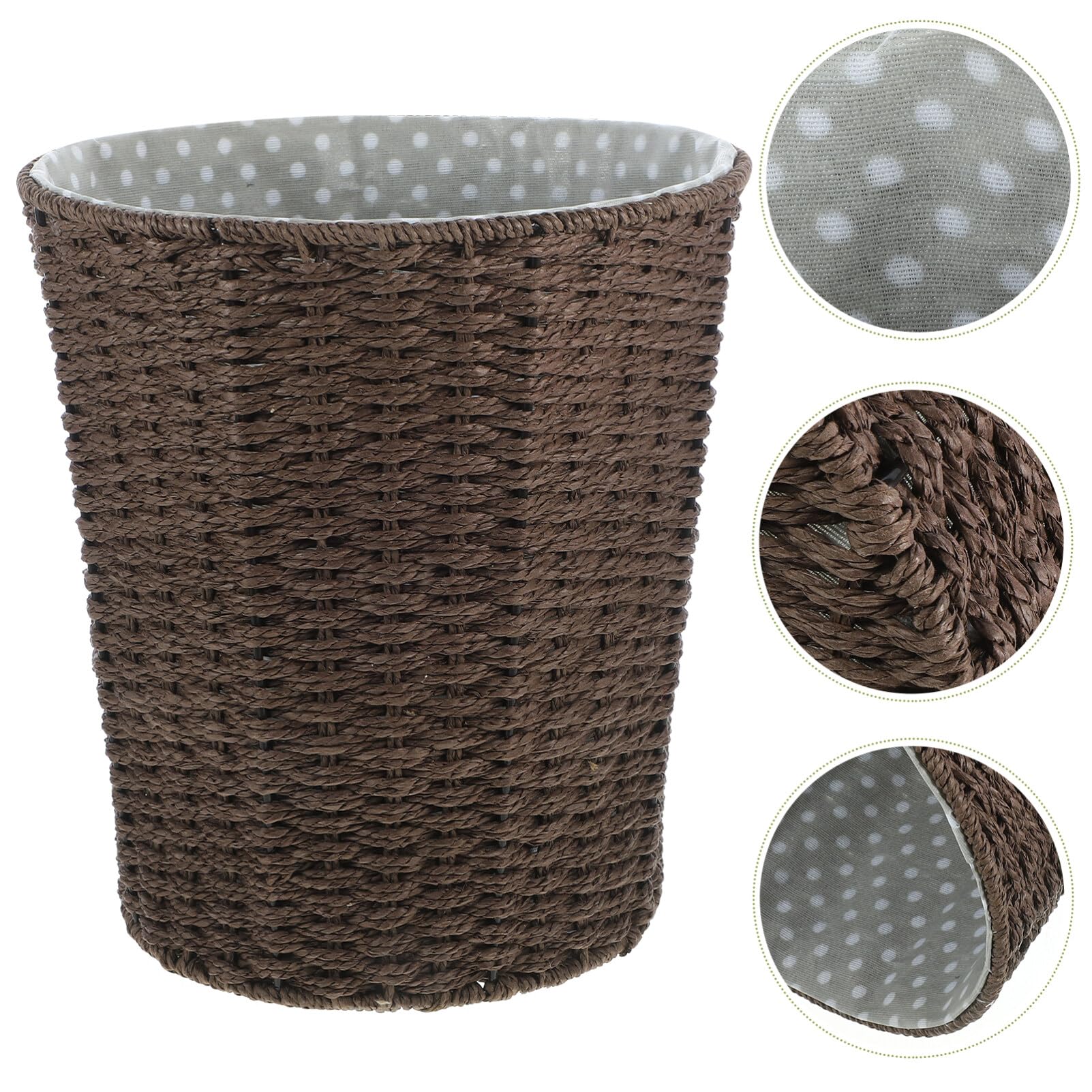 VOSAREA Wicker Trash Can Rattan Waste Basket Garbage Cans Waste Paper Bin Laundry Basket Wastebasket Garbage Bin Rubbish Basket Sundries Basket for Bathroom Coffee