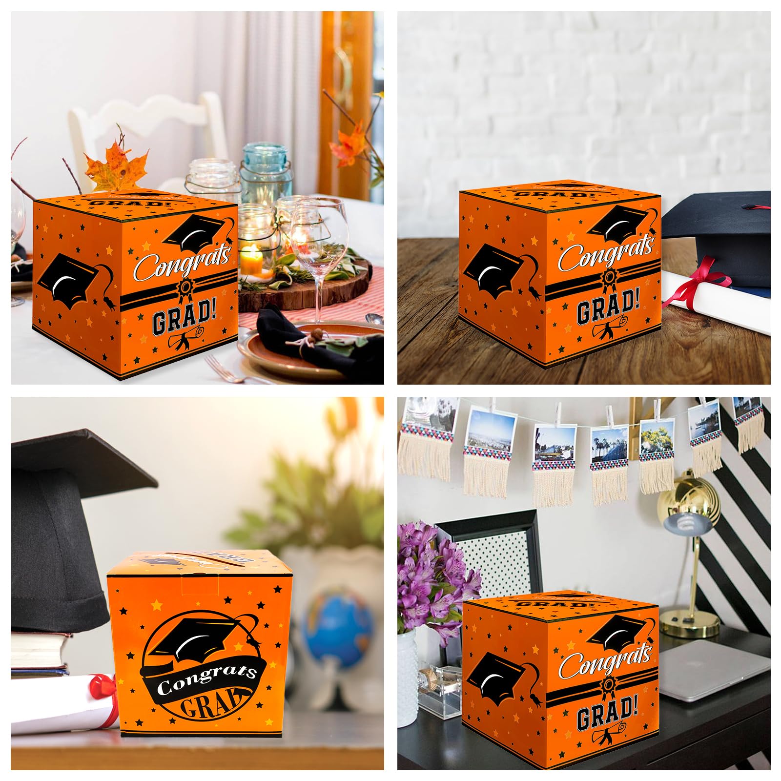 Graduation Card Box, Graduation Card Box 2024 Graduation Decorations, Card Box for Graduation Party 2024, Orange Grad Card Box holder Class of 2024 for College High School Gift Card Box Decor Supplies