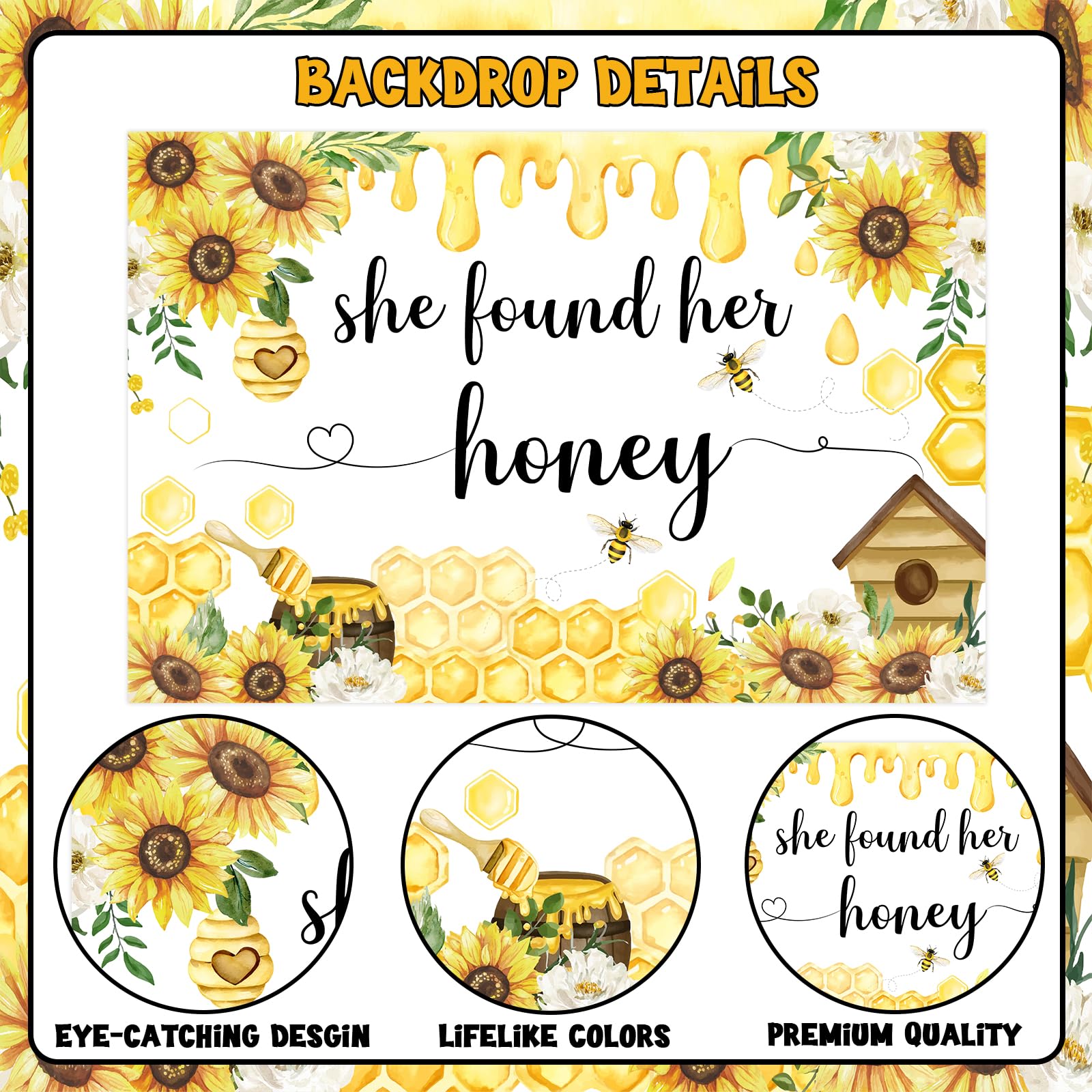 Wonmelody Bee Bridal Shower Decorations Backdrop She Found Her Honey Backdrop Banner Bride to Bee Bridal Shower Decorations Photo Background Meant to Bee Bachelorette Decors for Bee Themed Engagement