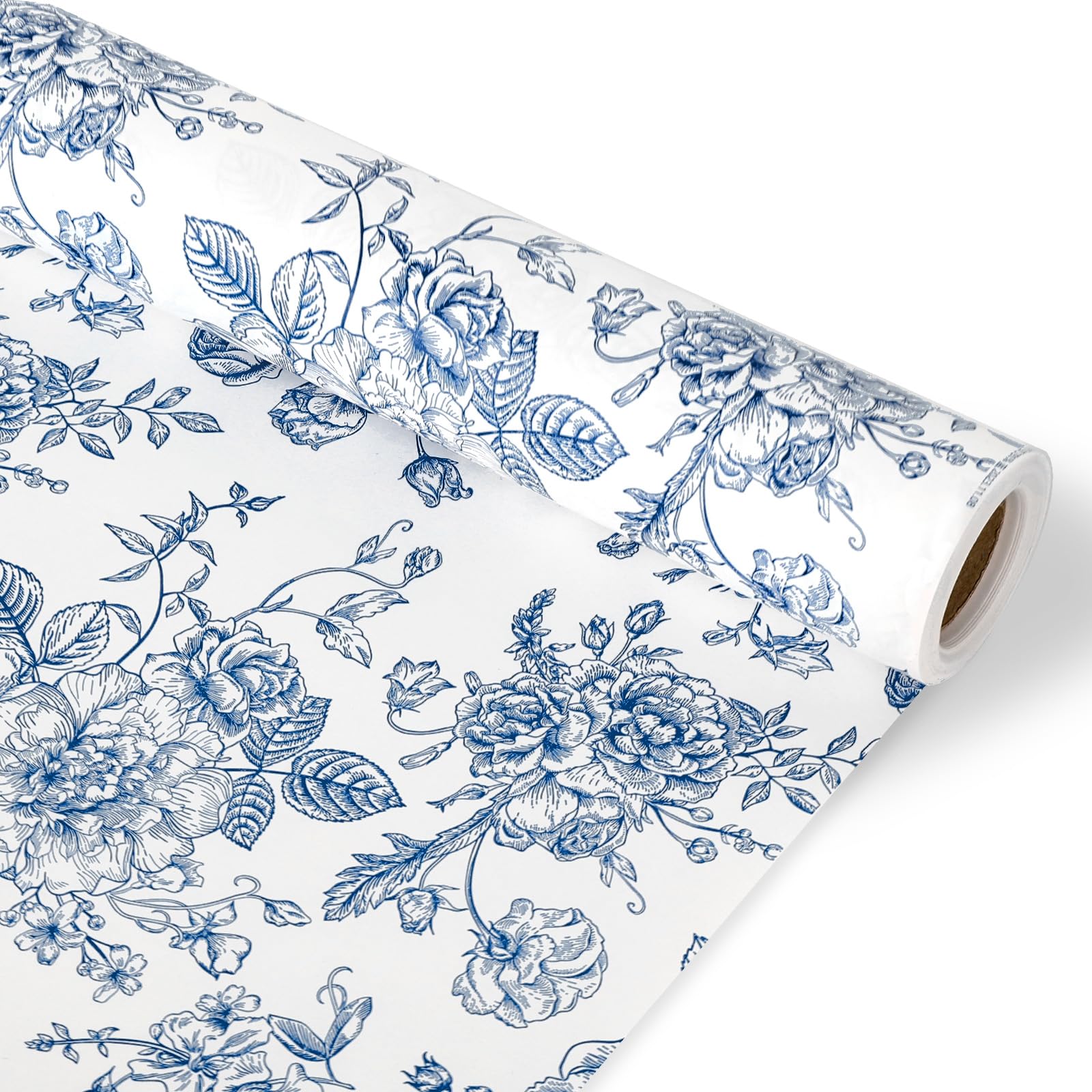 JarThenaAMCS Floral Wrapping Paper Mini Roll 17in x 32.8Ft Blue White Flowers Gift Wrap Paper Chinoiserie Paper for Birthday Wedding Baby Shower Holiday Party Wrapping Supplies