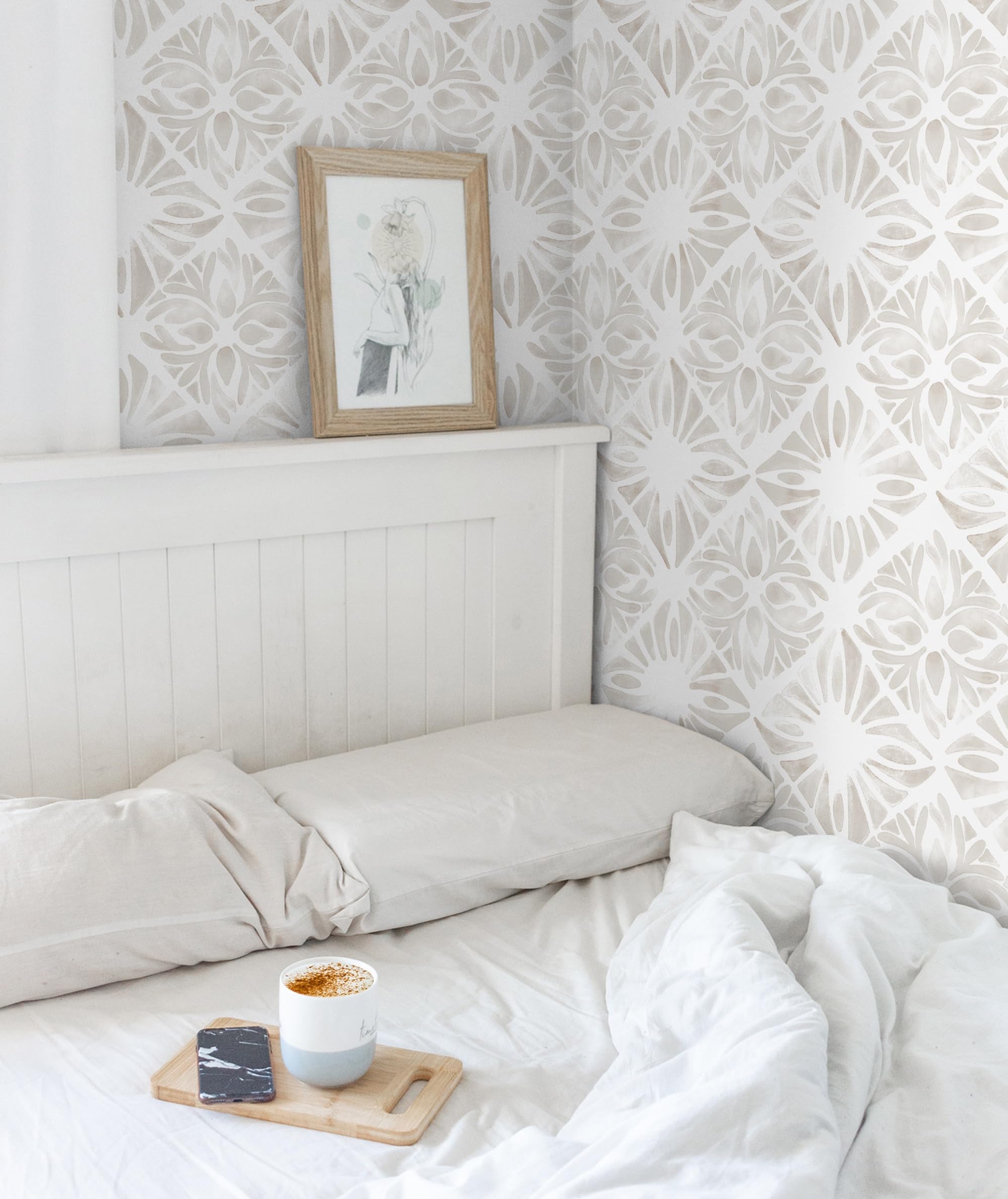 Fiula Geometric Peel and Stick Wallpaper Boho wallpaper78.7 "x16.1" White and Gray Wallpaper White Contact Paper Removable Wallpaper for Bedroom Waterproof Removable Shelf Liner Decal Vinyl Roll