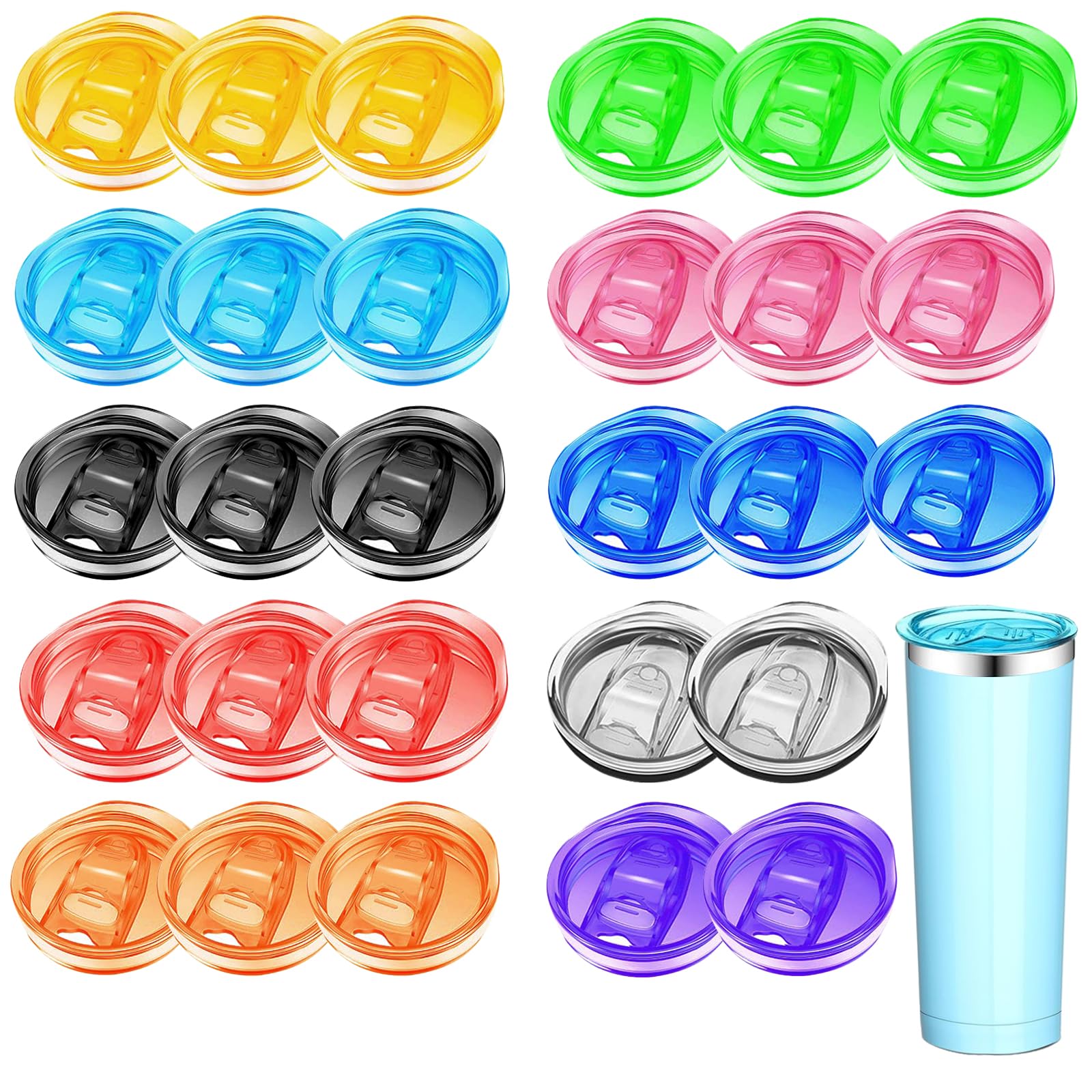 60 Pcs 20 oz Skinny Tumbler Lid Plastic Splash Resistant Lids Multi-colored Tumbler Cup Replacement Lids Spill Proof Travel Mug Lid for Mouth Tumbler Coffee Cooler Cup