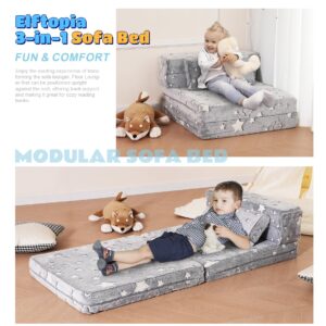 Elftopia 3-in-1 Folding Sofa Bed for Kids,Tri Folding Floor Toddler’s Mattress Fold up Sofa Bed,Child Foldable Futon Mattress,Folding Couch for Kids,Glow in Dark-Stars