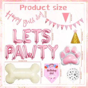 Dog Birthday Decorations Girls - Dog Party Decorations Cute Dog Girl Birthday Bandana Hats Happy Birthday Banner Pennant Pink Dog Paw Bone Foil Balloons for Pet Puppy Party Supplies