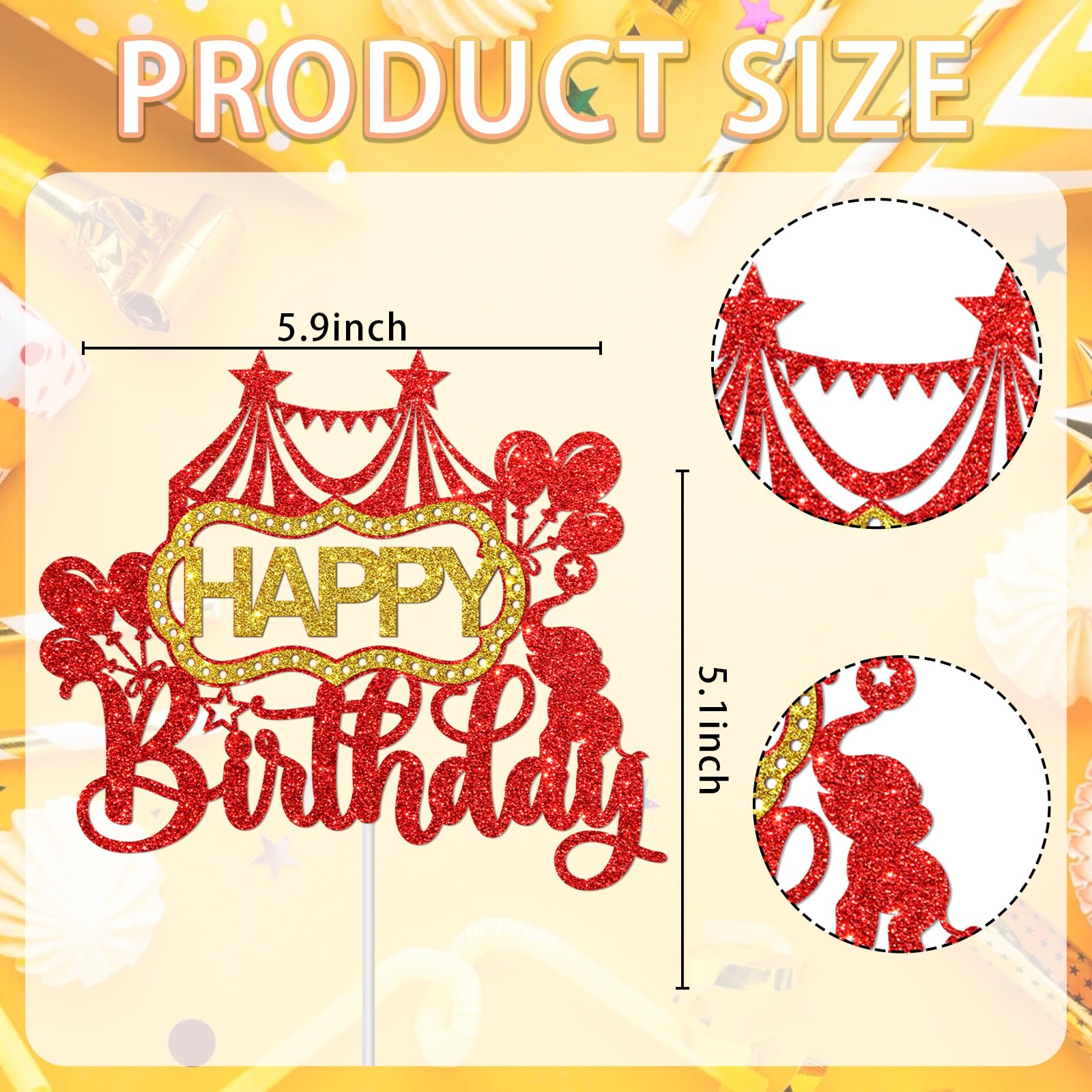 Embhhor Circus Happy Birthday Cake Topper, Carnival Zoo Animals Themed Birthday Cake Decor, Baby Shower Kids Birthday Party Decoration Supplies