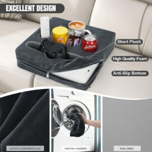 STBoo Couch Cup Holder Pillow - Sofa Drink Cup Holder Cozy Buddy | Bed Caddy Organizer Holds Remote, Snacks, Phones, Tablet | Waterproof Anti-Spill Sofa Beverage Tray for Car, Beach, RV, Boat (Grey)