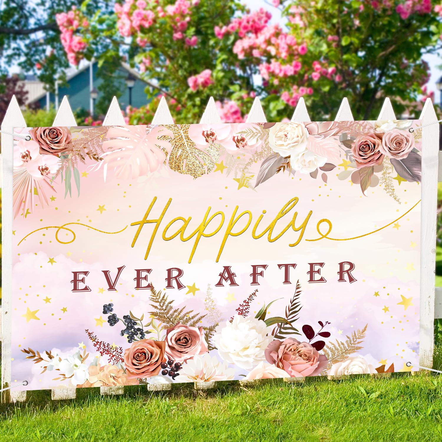 INNORU Happily Ever After Backdrop Banner, Mr & Mrs Wedding Party Photography Backdrop Poster Engagement Party Anniversary Bridal Shower Decorations Photo Booth Props 6x4ft