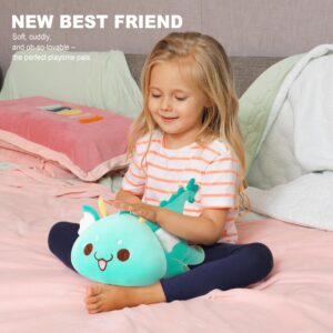 Onsoyours Chubby Dragon Stuffed Animal Adorable Plushies Soft Huggable Plush Pillow Kawaii Cute Dragon Plushie Toy for Kids (Cyan Dragon, 10")