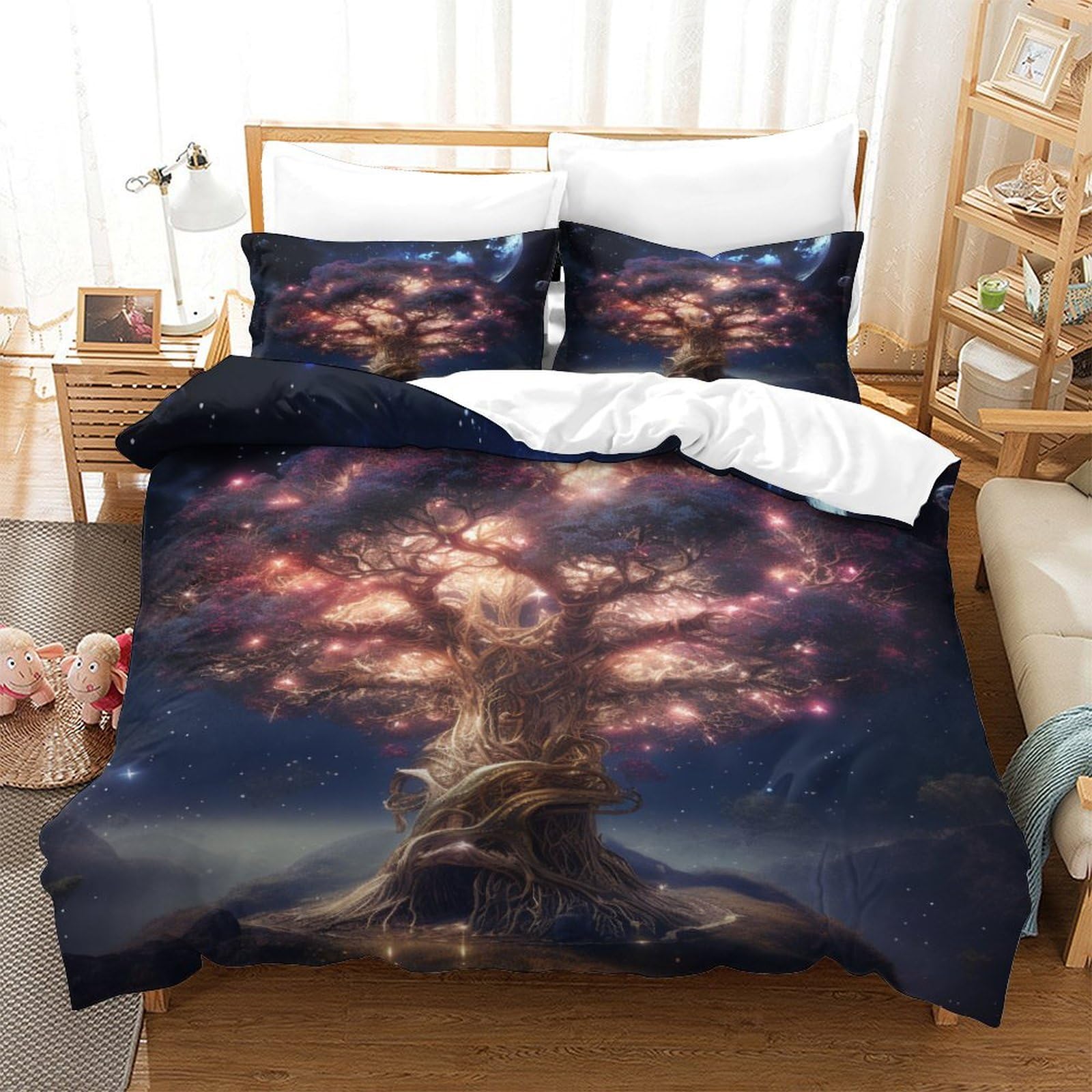 Glowing Tree 3D Print Natural Landscape Comforter Covers Quilt Cover for Teens And Adults Duvet Cover Soft Microfiber with Zipper Closure with Pillow Cases Bedding Set 3 Pieces Queen（228x228cm）