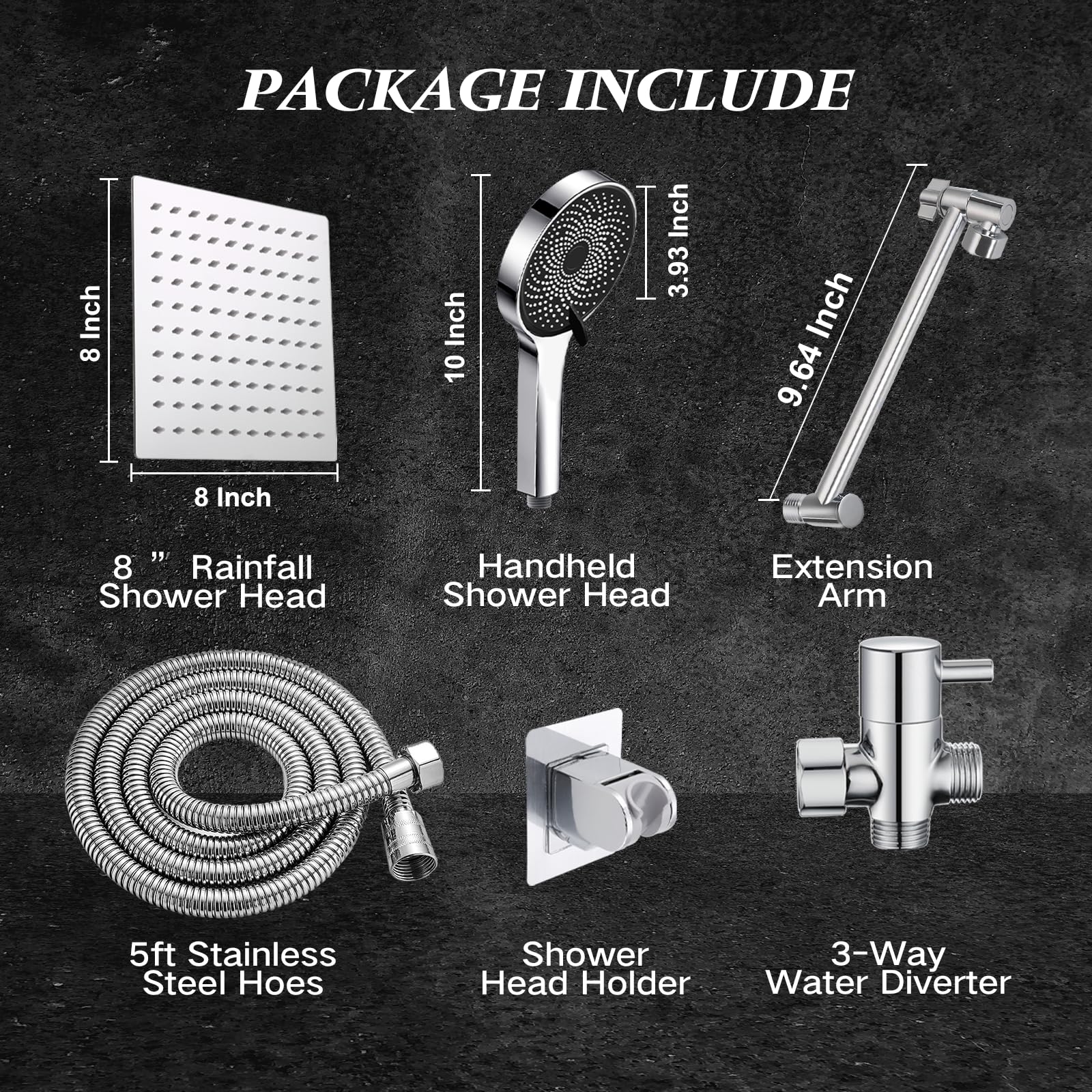 Shower Head,8”Rain Shower Head with Handheld Spray Combo with 11'' Angle Adjustable Extension Arm/Flow Regulator/Shower System,High Pressure Rainfall Shower Head Clean Bathroom, Silver