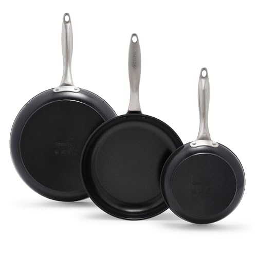 GreenPan Black Pro Infinite8 Ceramic Nonstick 3-Piece Frypan Set, 8”, 10”, and 12”, Hard Anodized, Stainless Steel Handle, PFAS-Free