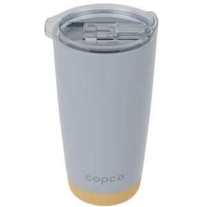 copco insulated stainless steel travel tumbler with cork bottom, 20oz, double wall, leak-proof bpa-free lid, portable reusable travel coffee mug for hot and cold beverages, spill-proof (gray)