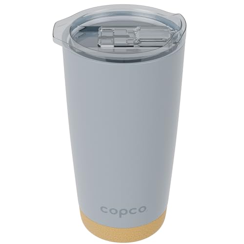 Copco Insulated Stainless Steel Travel Tumbler with Cork Bottom, 20oz, Double Wall, Leak-Proof BPA-Free Lid, Portable Reusable Travel Coffee Mug for Hot and Cold Beverages, Spill-Proof (Gray)